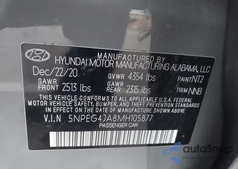 2021 Hyundai Sonata Se from USA, damaged, VIN 5NPEG4JA8MH105877